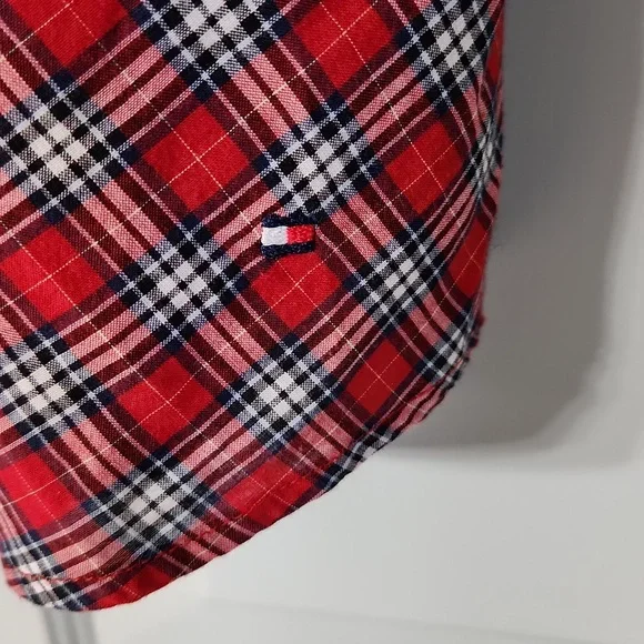 Tommy Hilfiger, Women's, Sz 10, Red, Black, White, Navy Plaid Blouse - Picture 6 of 8